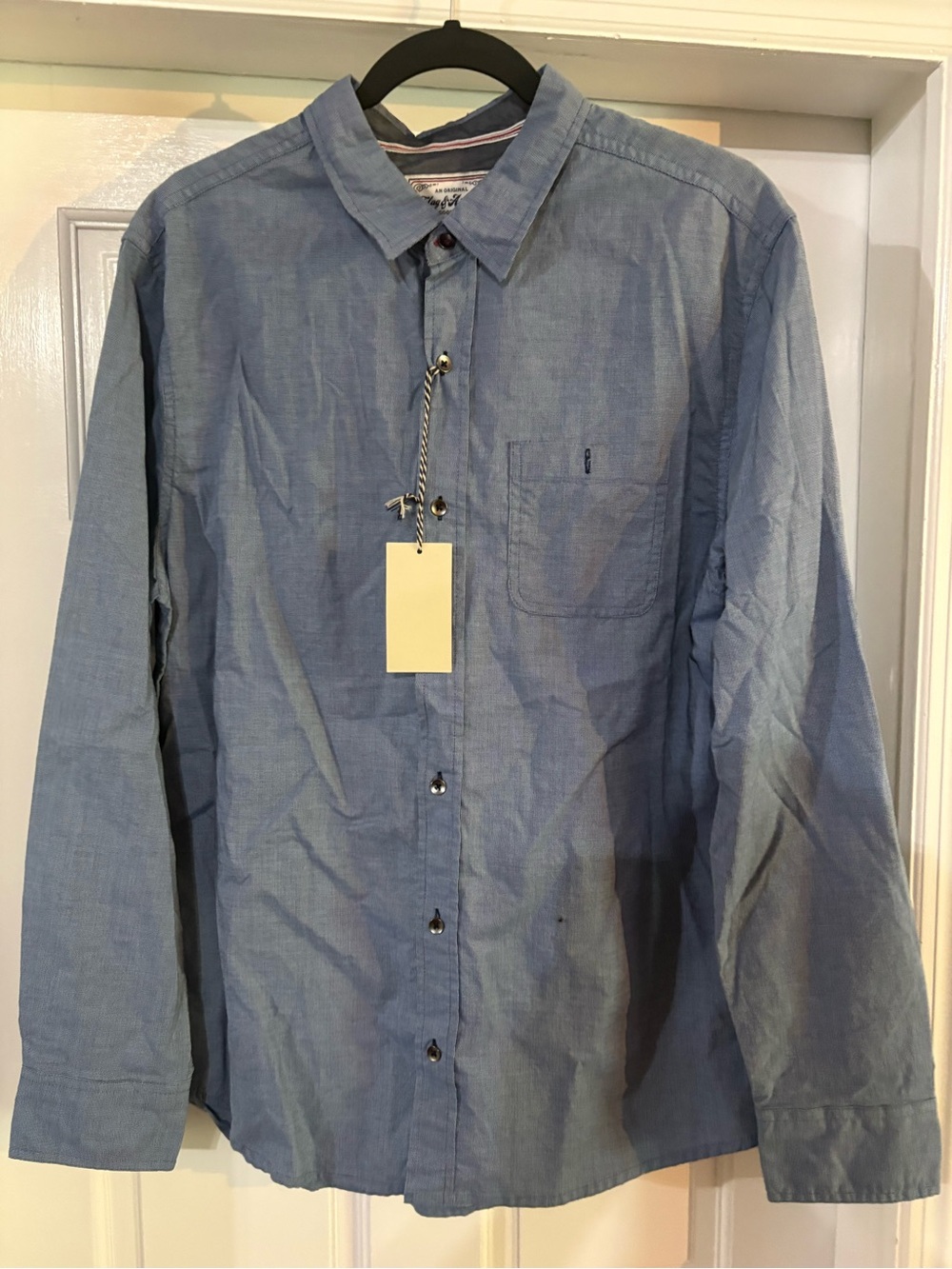 Flag & Anthem Mens L Long Sleeve Button Down Shirt Blue Small Dots
